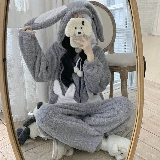 Cozy Bunny Warm Hooded Jumpsuit Pajamas