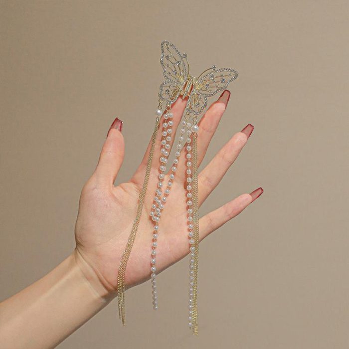 Butterfly Freedom Pearl Tassel Hair Claw