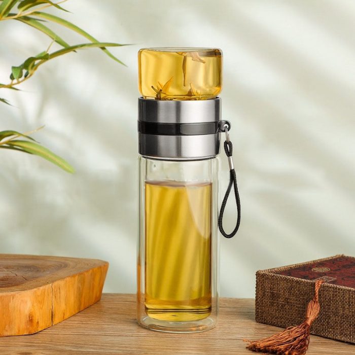 2in1 Double Wall Thermal Smart Tea Glass Bottle - UTILITY5STORE