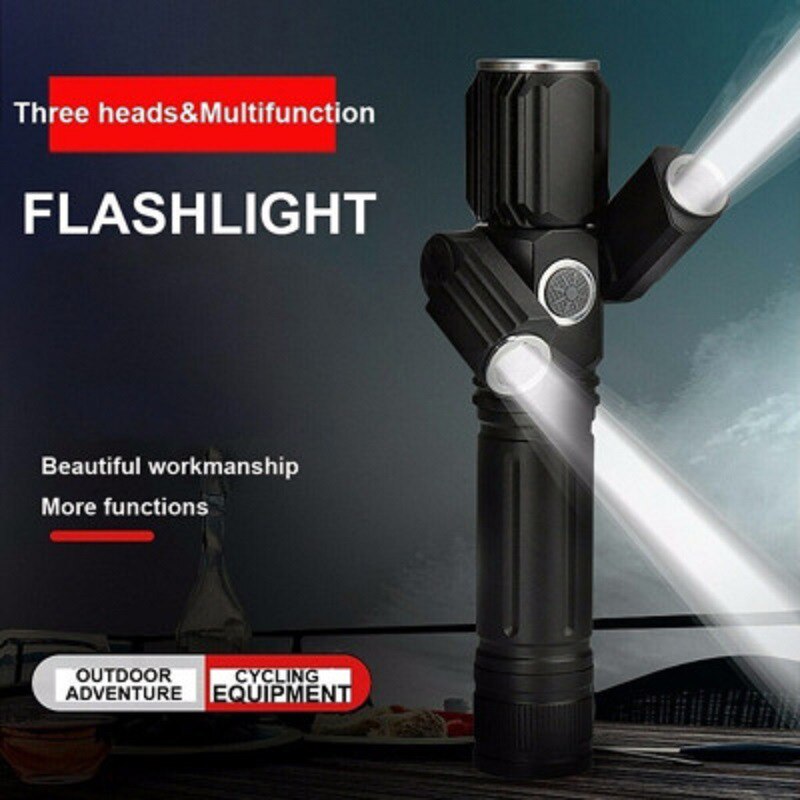 Three Head Rechargeable Rotatable Flashlight