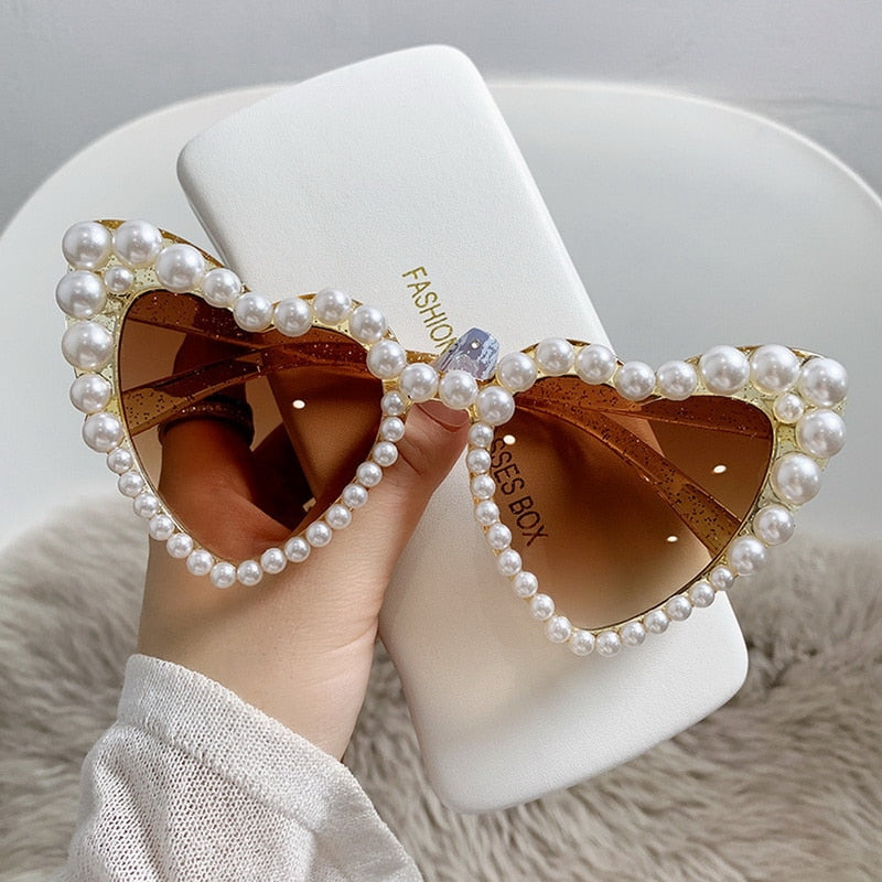 Pearl Heart Retro Cat Eye Sunglasses - UTILITY5STORE