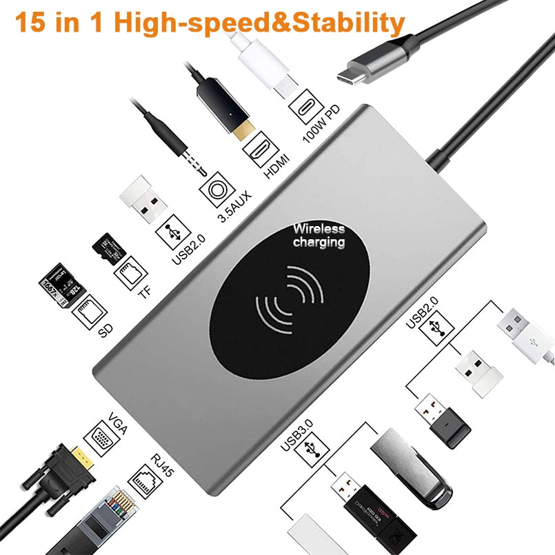 15in1 USB-C Wireless Charging Docking Station - UTILITY5STORE