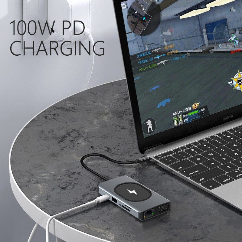 USB Type C Adapter For MacBook Pro with Wireless Charger