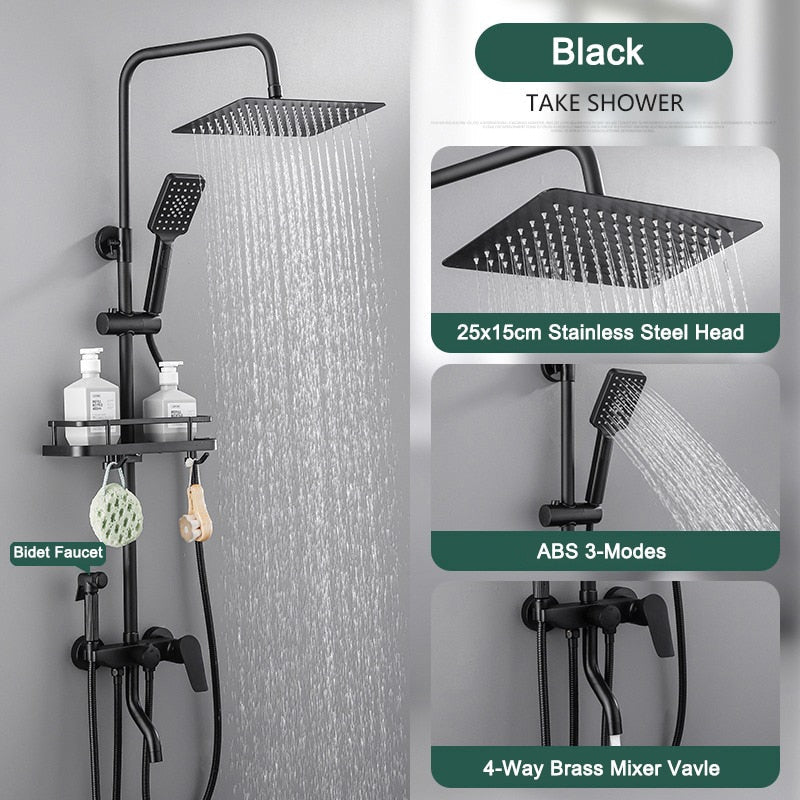 Elegant Piano Style Rainfall Bathroom Shower Set