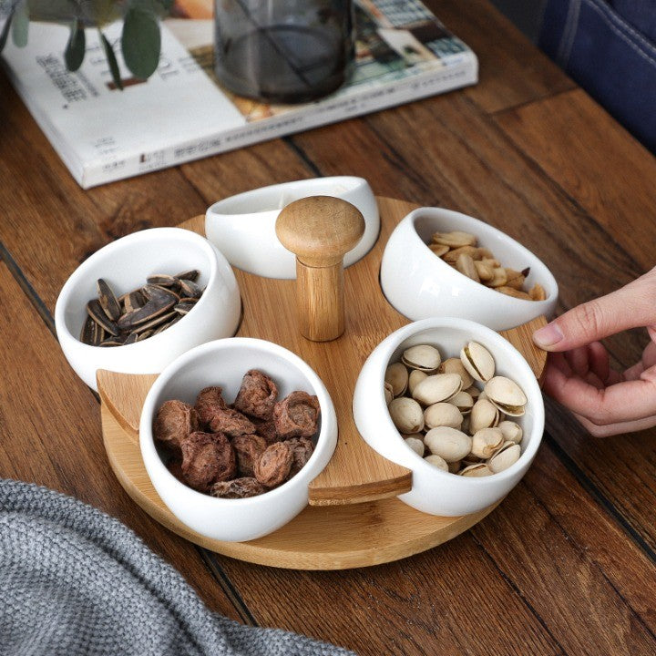 Tea Time Bamboo Porcelain Snack Tray - UTILITY5STORE