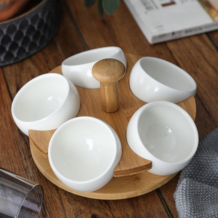 Tea Time Bamboo Porcelain Snack Tray - UTILITY5STORE