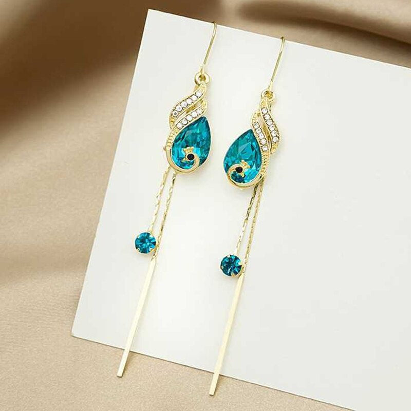 Korean Style Blue Crystal Phoenix Earrings - UTILITY5STORE