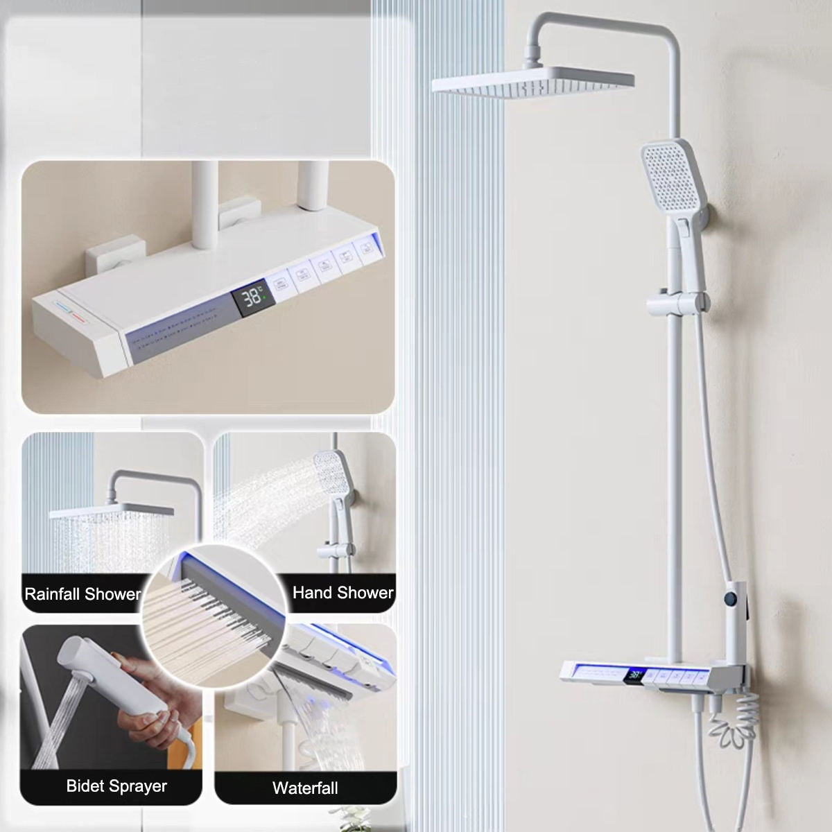 Rainfall Spa Therapy Digital Thermostatic Shower System Set