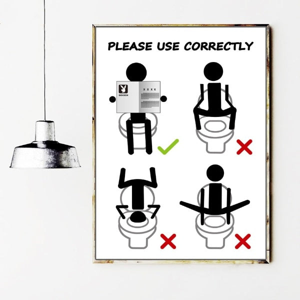 Funny Canvas Bathroom Warning Sign Poster