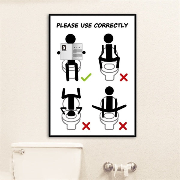 Funny Canvas Bathroom Warning Sign Poster
