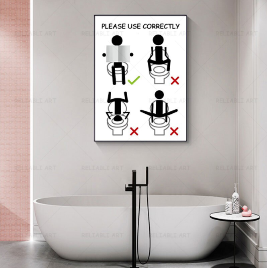 Funny Canvas Bathroom Warning Sign Poster