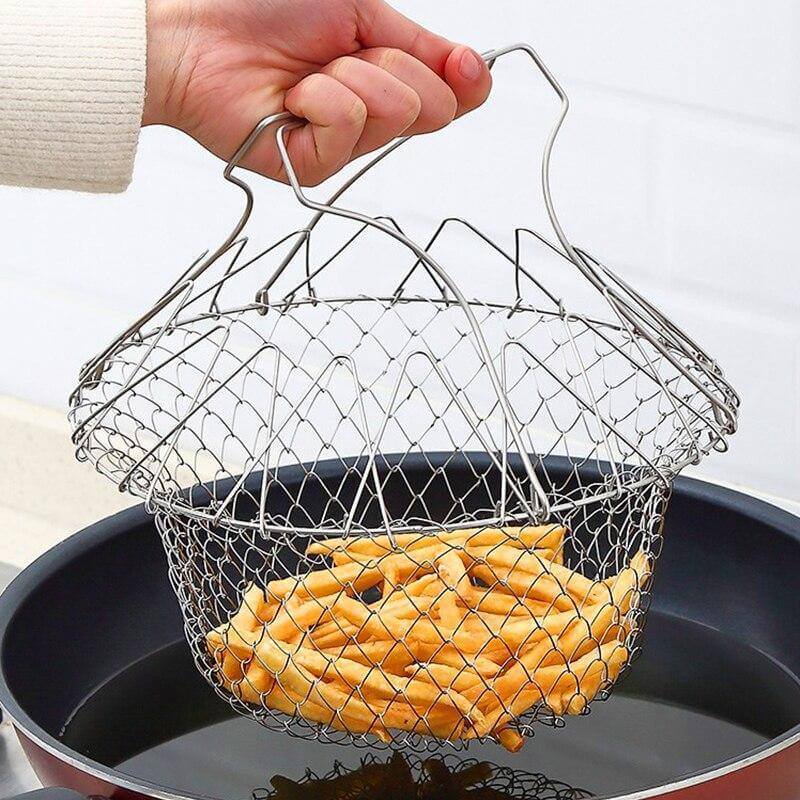 Multifunctional Stainless Steel Folding Deep Fry Drainer Basket