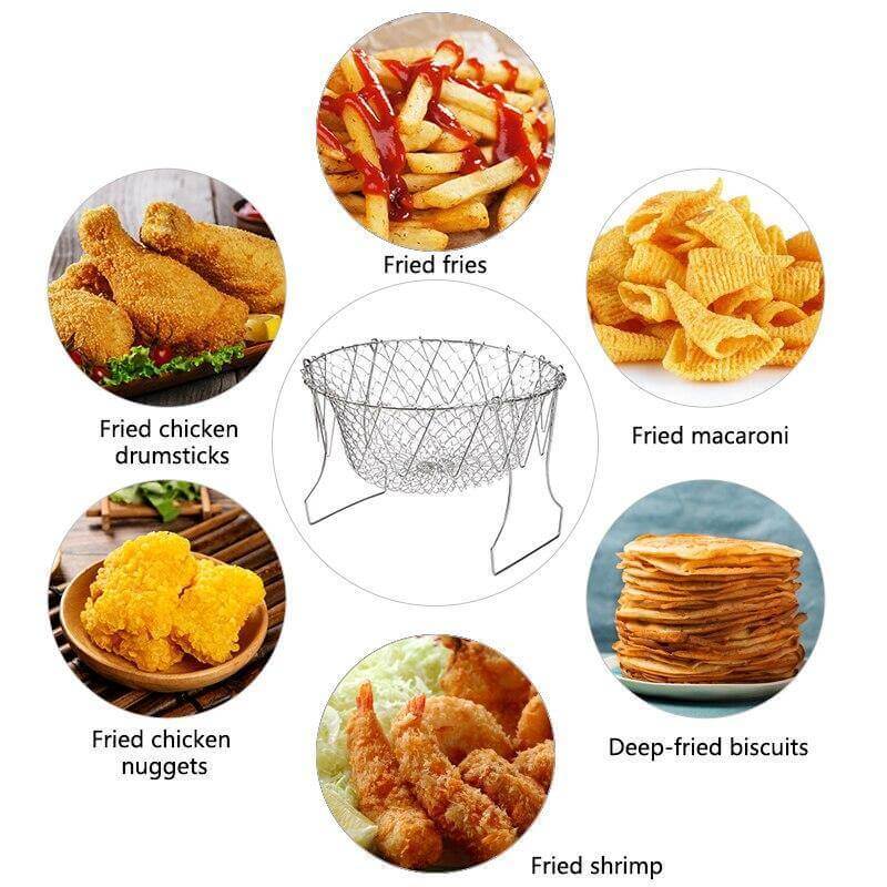 Multifunctional Stainless Steel Folding Deep Fry Drainer Basket