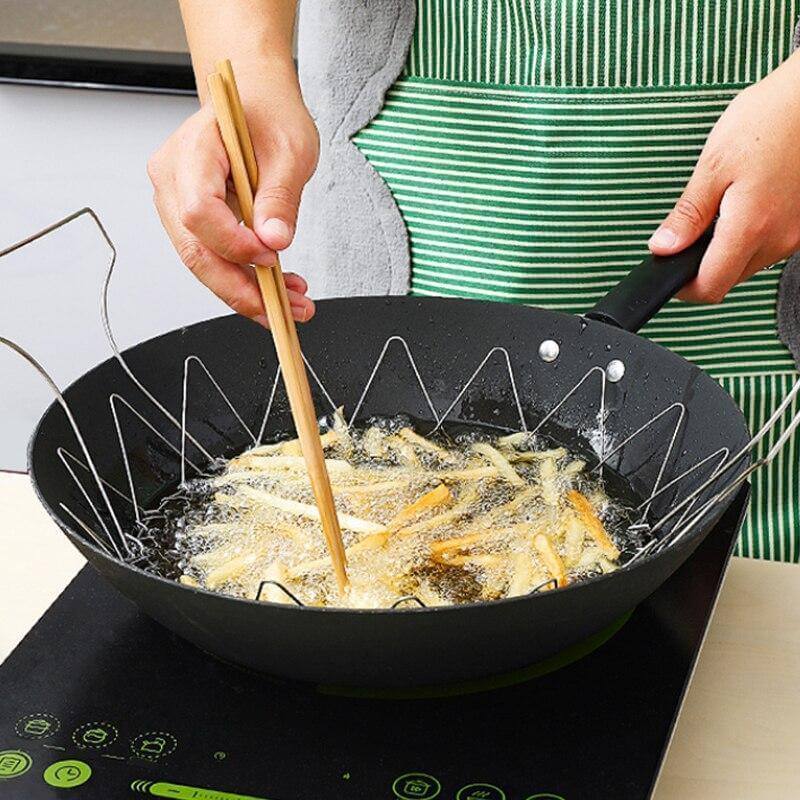 Multifunctional Stainless Steel Folding Deep Fry Drainer Basket