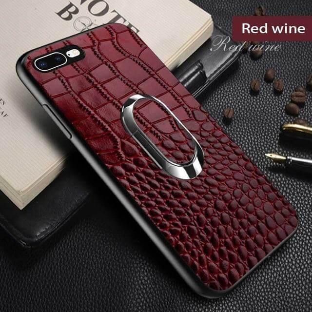 Snake Texture Leather iPhone Case with Ring Support