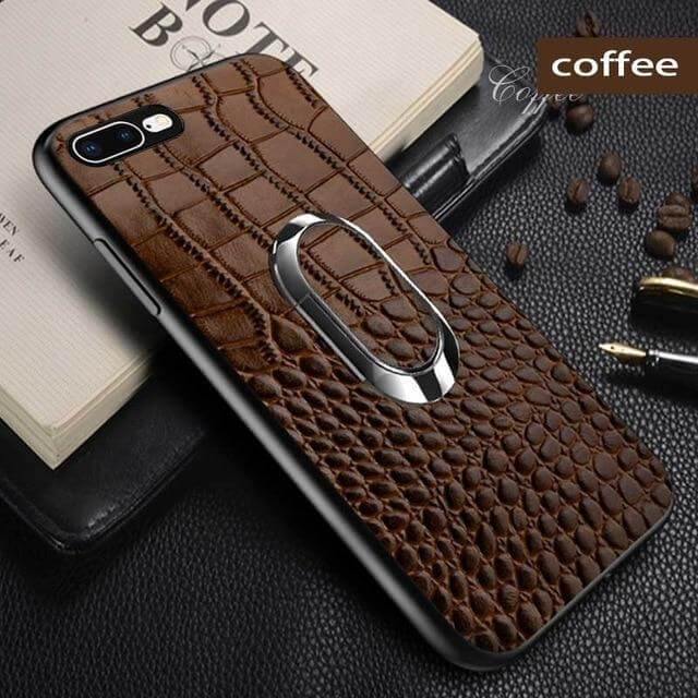 Snake Texture Leather iPhone Case with Ring Support