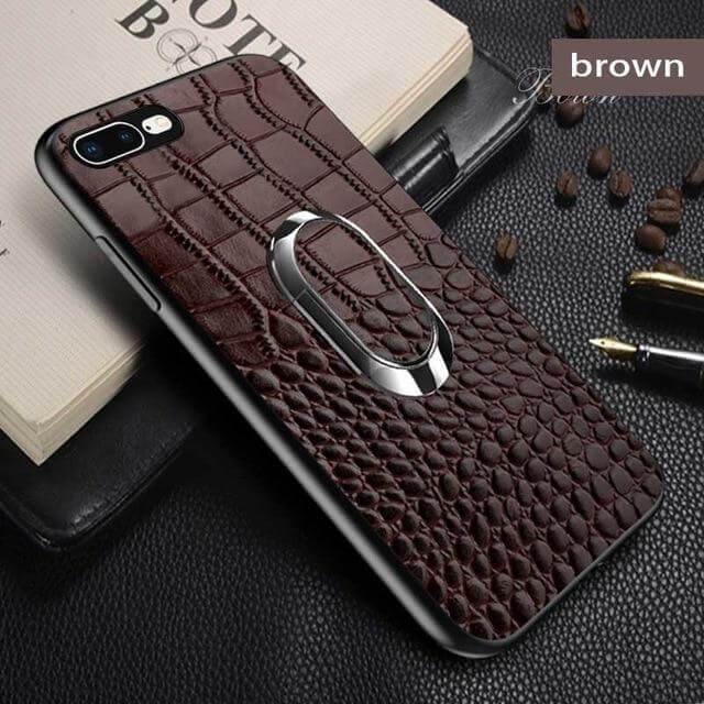 Snake Texture Leather iPhone Case with Ring Support