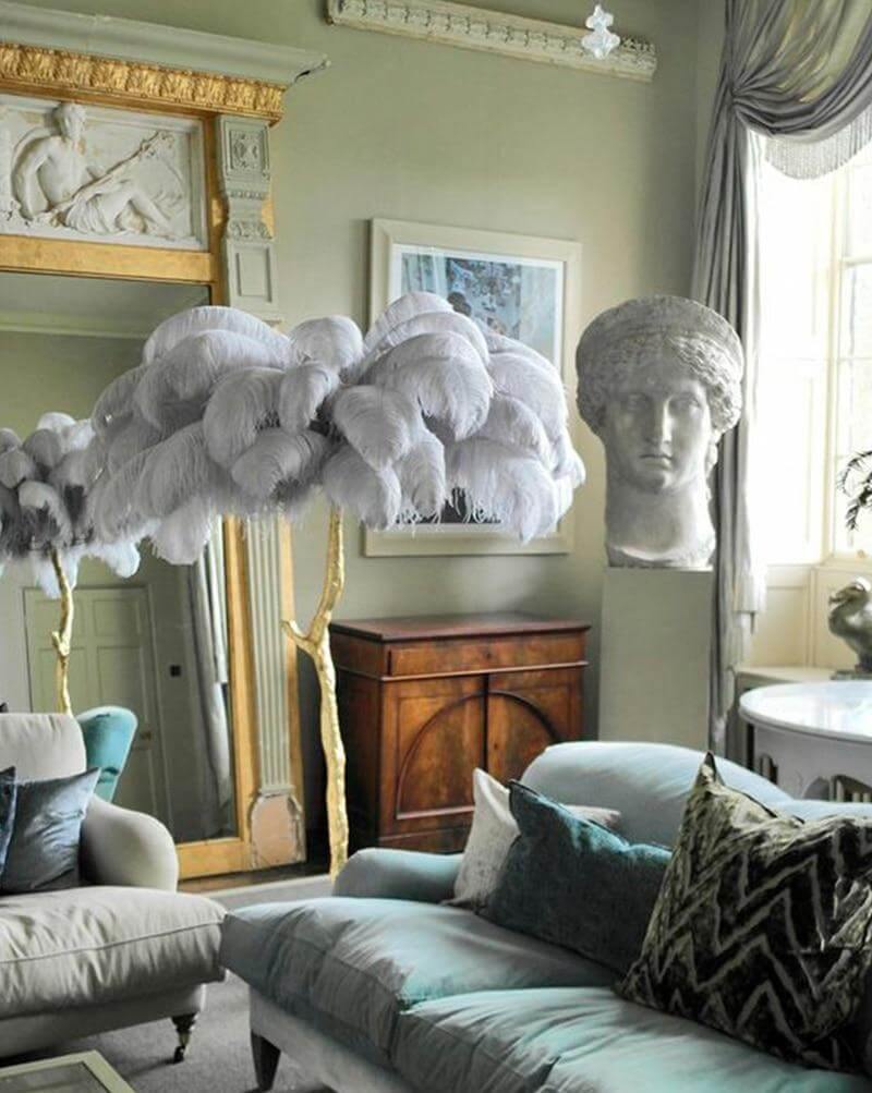 Icelandic Ostrich Feather Tree Lamp