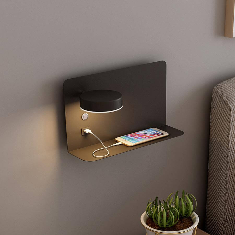 Pragmatism LED Wall Lamp Shelf with USB Phone Charger