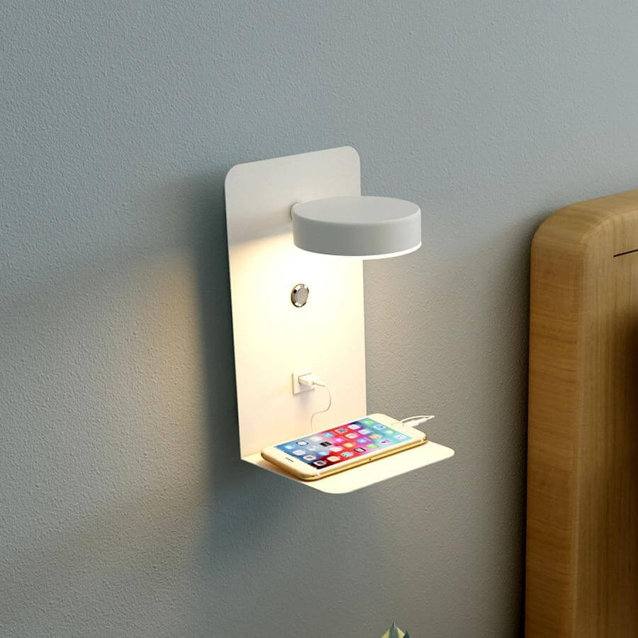 Pragmatism LED Wall Lamp Shelf with USB Phone Charger