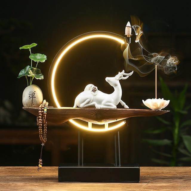 Large Incense Burner Ceramic Deer Lamp