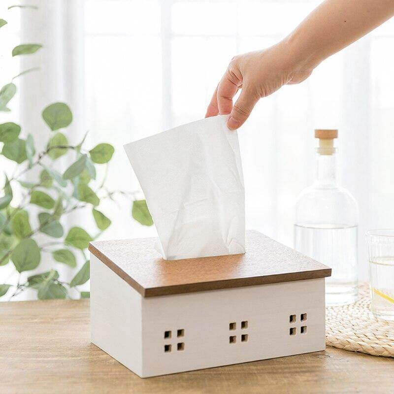 Wooden Nordic House Tissue Box