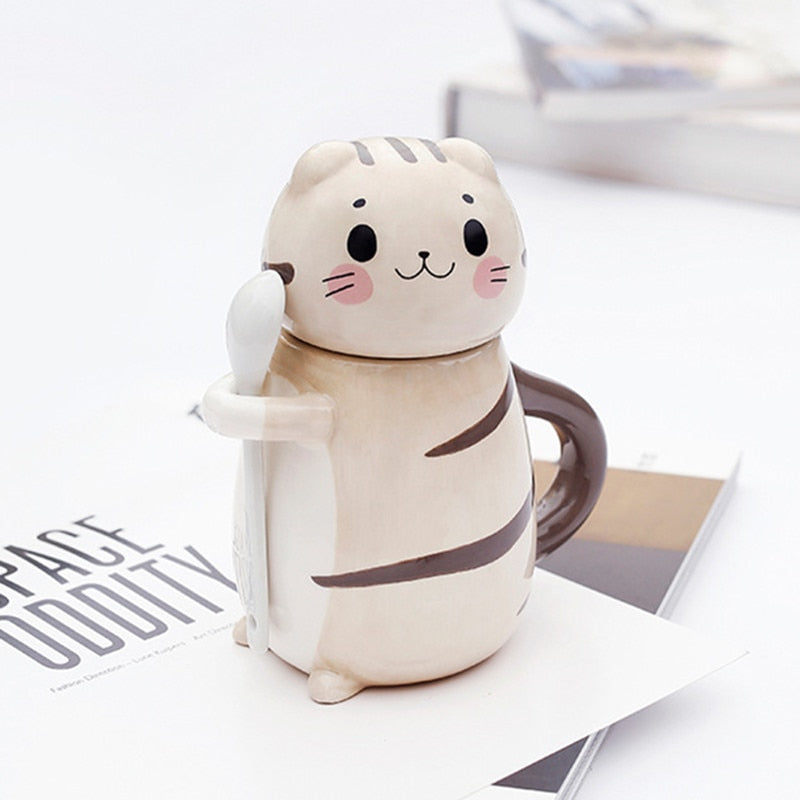 Cute Cat Handmade Coffee Mugs with Spoon