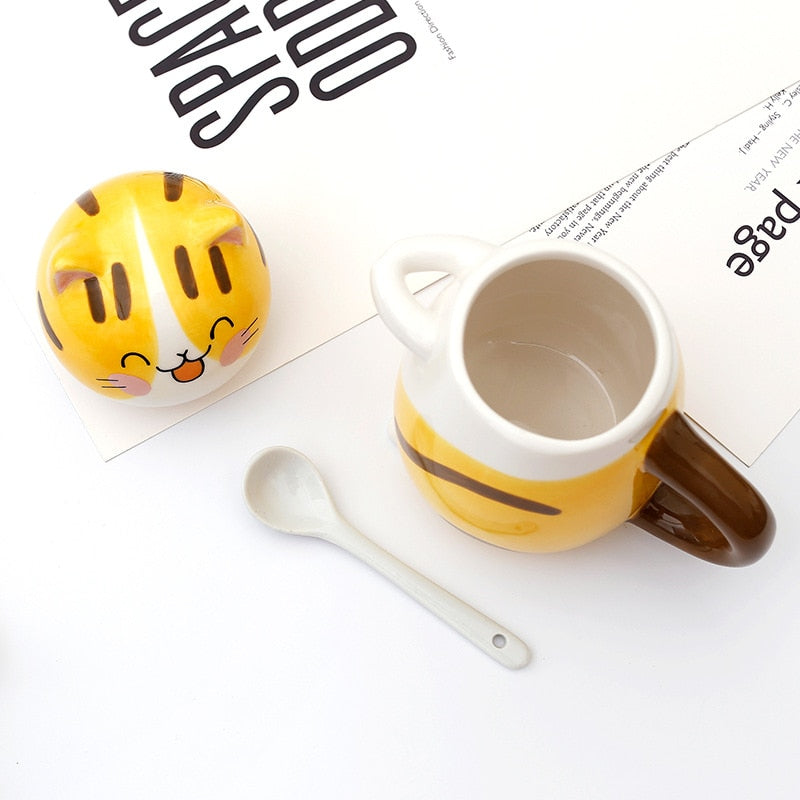 Cute Cat Handmade Coffee Mugs with Spoon