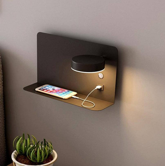 Pragmatism LED Wall Lamp Shelf with USB Phone Charger