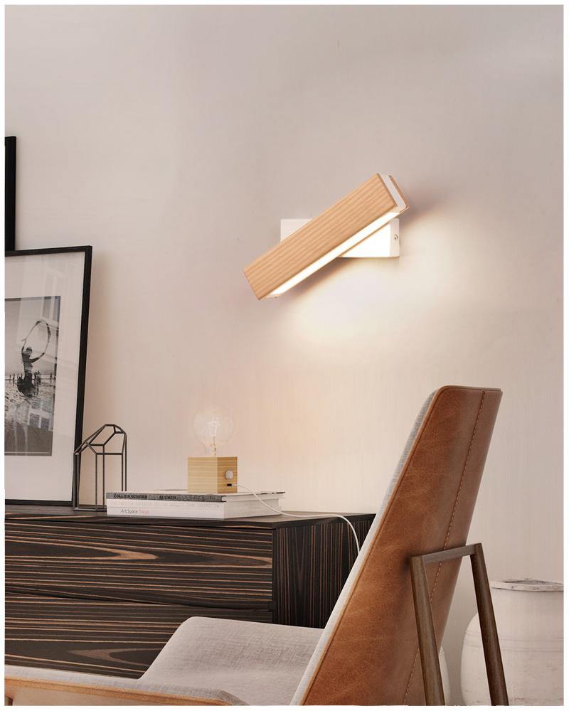 Modern Rotated Nordic Solid Wood Wall LED Lamp