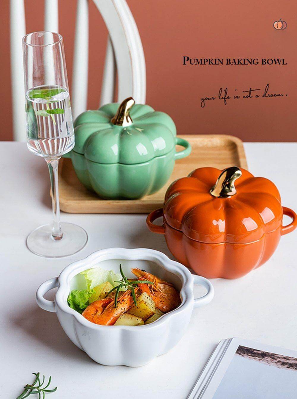 Pumpkin Shape Baking Bowl With Glazed Lid