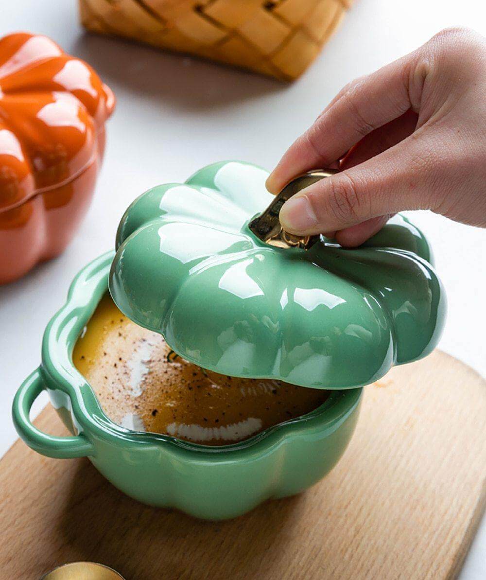 Pumpkin Shape Baking Bowl With Glazed Lid