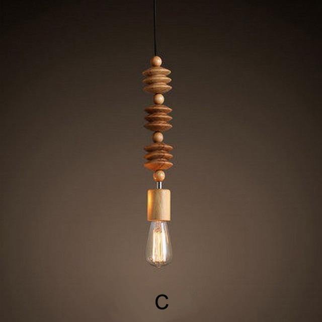 Retro Style Nature Oak Wooden Pendant Lamp