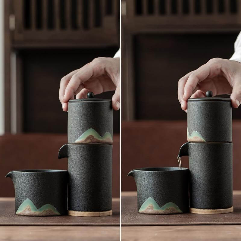 Portable Travel Ceramic Mountain Teapot With 3 Cups