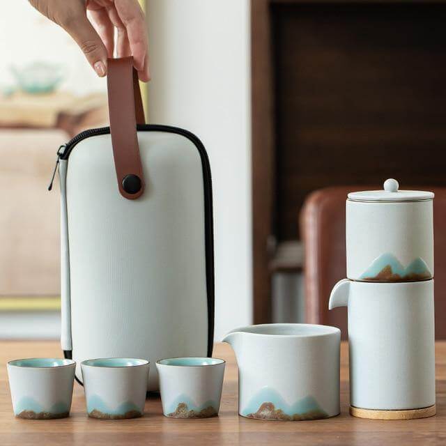 Portable Travel Ceramic Mountain Teapot With 3 Cups