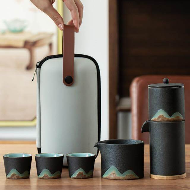 Portable Travel Ceramic Mountain Teapot With 3 Cups