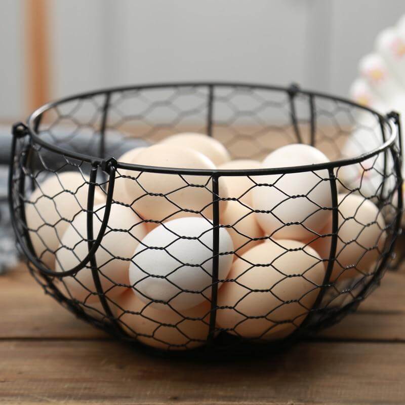 Ceramic Egg Holder Chicken with Wire Basket