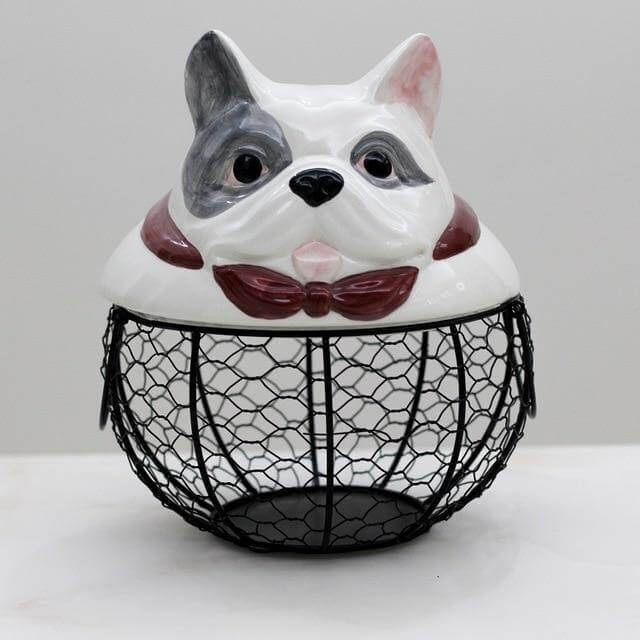 Ceramic Egg Holder Chicken with Wire Basket