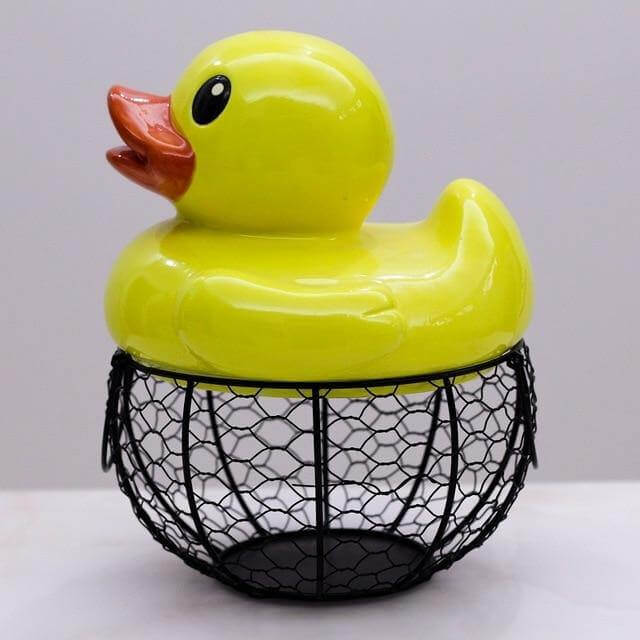 Ceramic Egg Holder Chicken with Wire Basket