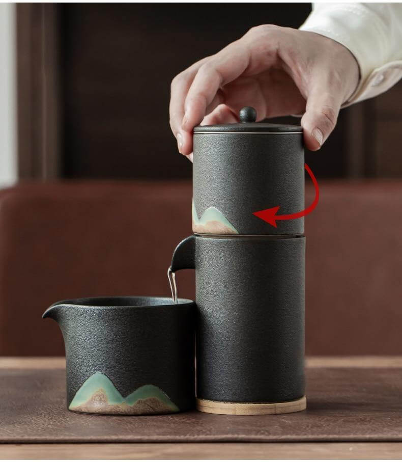 Portable Travel Ceramic Mountain Teapot With 3 Cups