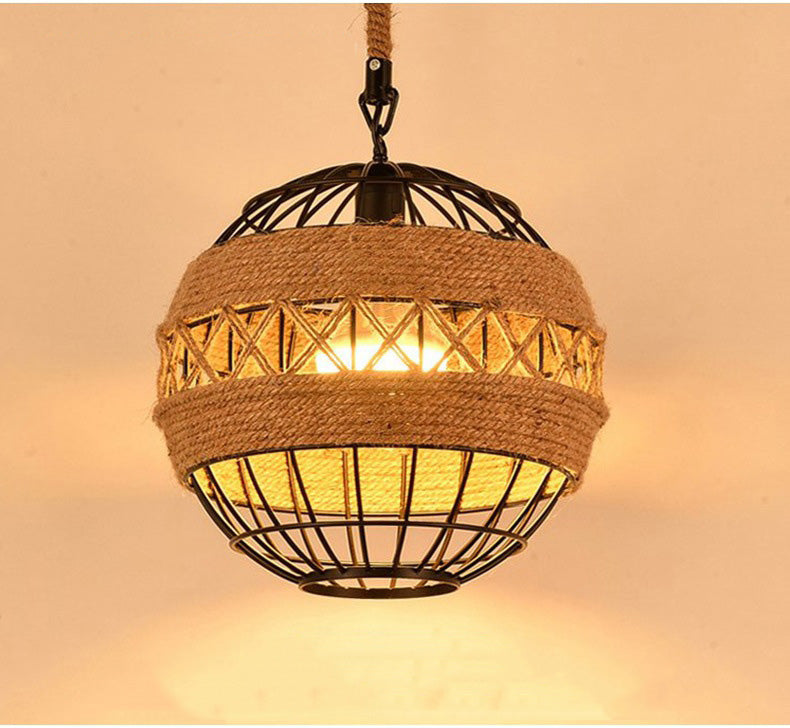 Minimal Natural Retro Rural Rope Ball Chandelier