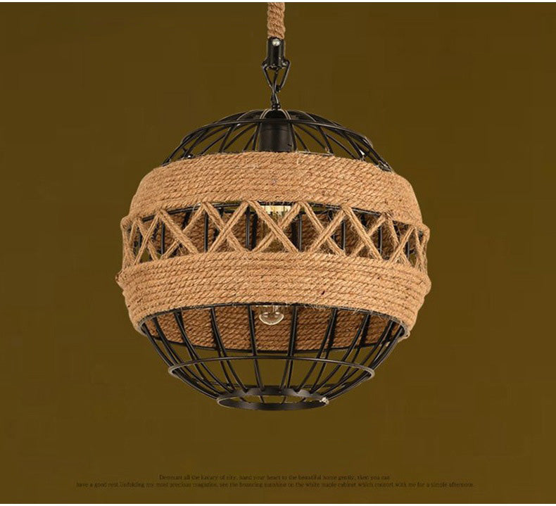 Minimal Natural Retro Rural Rope Ball Chandelier