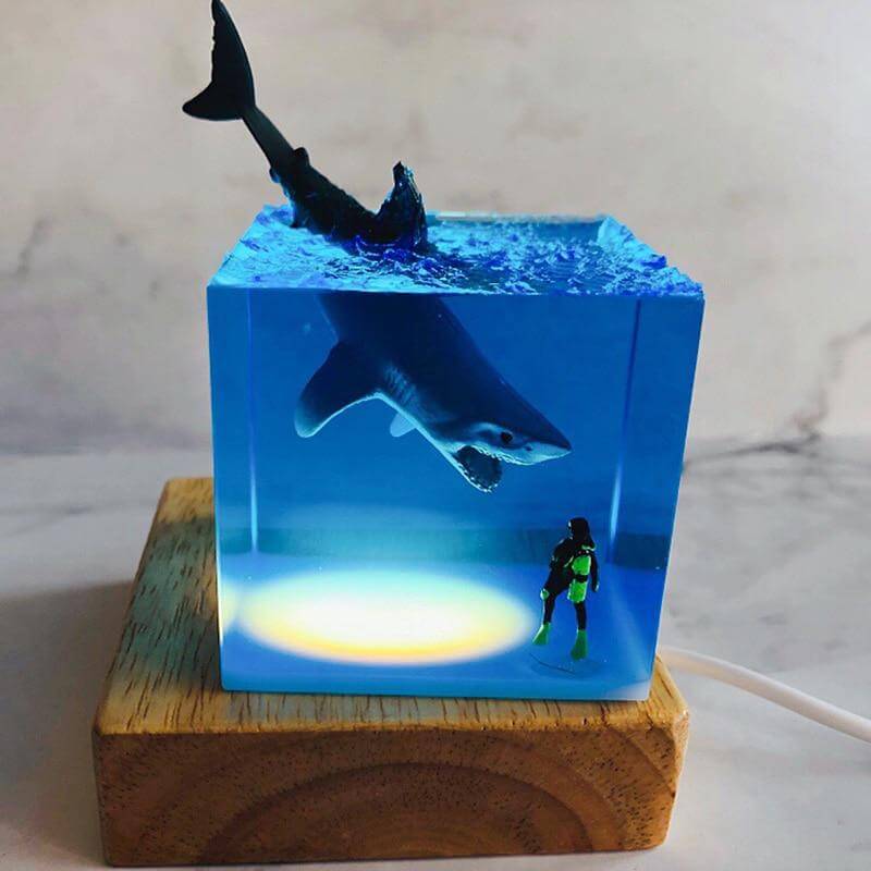 LED Night Light Shark Diver Decoration Lamp