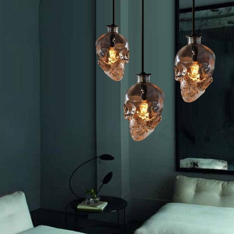 Retro Skull Glass Pendant Light