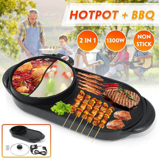 2 In 1 Hot Pot &amp; Barbecue Non-Stick Electric Grill - UTILITY5STORE