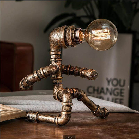 Robot Human Figures Iron Pipe Table Lamps
