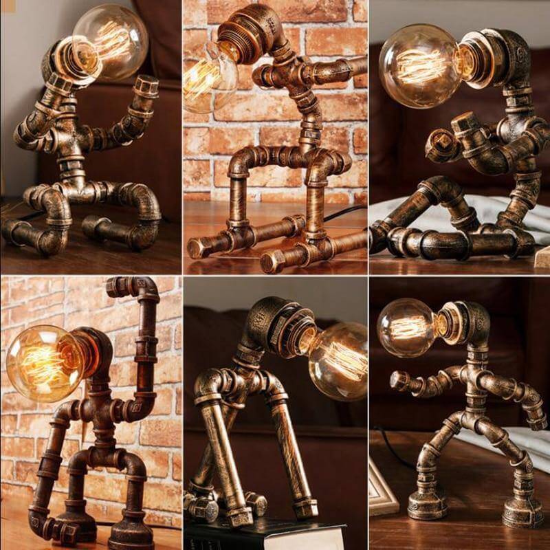 Robot Human Figures Iron Pipe Table Lamps