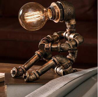 Robot Human Figures Iron Pipe Table Lamps