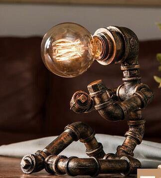 Robot Human Figures Iron Pipe Table Lamps