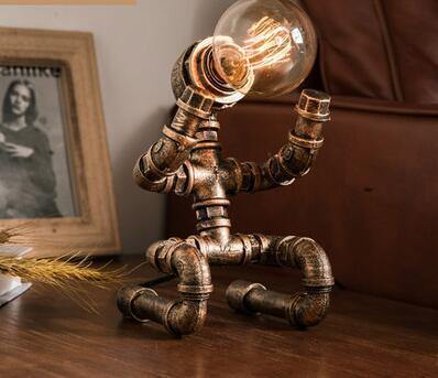 Robot Human Figures Iron Pipe Table Lamps